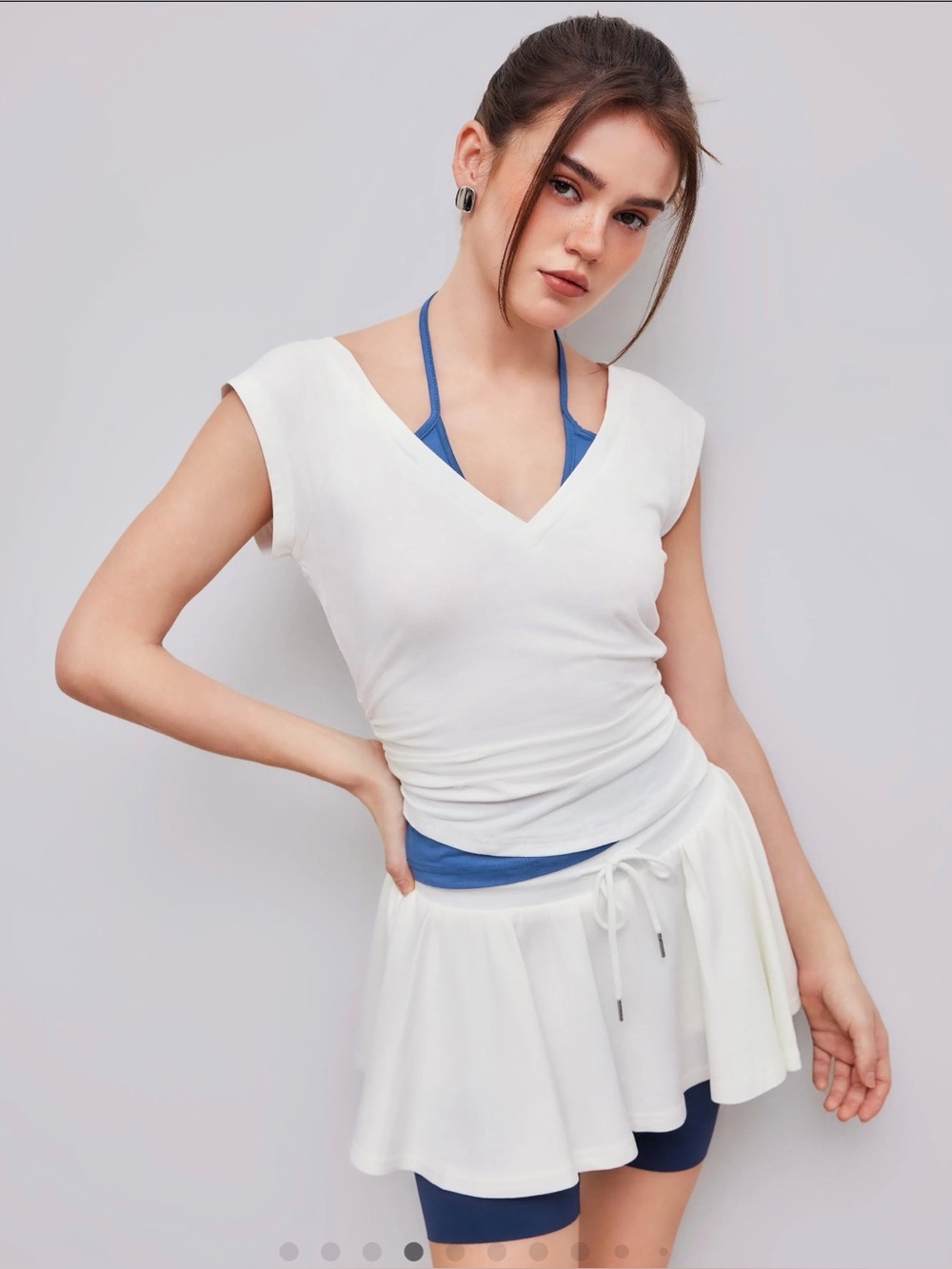 Cider HALTER NECKLINE PATCHY SHORT SLEEVE TOP